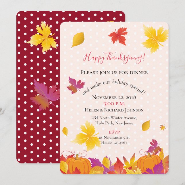 Thanksgiving Holiday Fall Maple Leaves Watercolor Invitation (Front/Back)