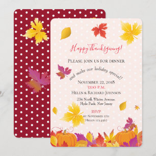Thanksgiving Holiday Fall Maple Leaves Watercolor Invitation