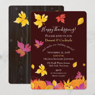 Thanksgiving Holiday Fall Maple Leaves Watercolor Invitation