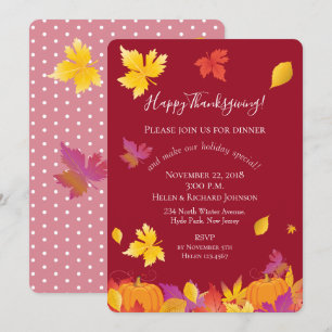 Thanksgiving Holiday Fall Maple Leaves Watercolor Invitation