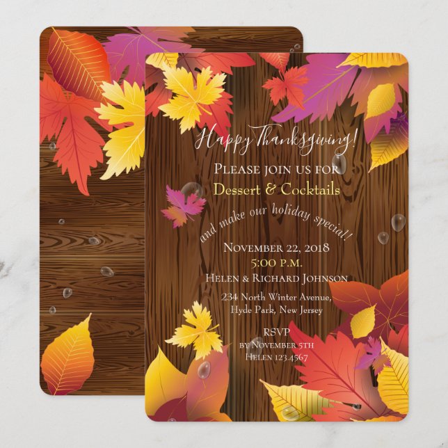 Thanksgiving Holiday Fall Maple Leaves Watercolor Invitation (Front/Back)