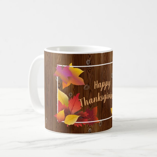 Thanksgiving Holiday Fall Maple Leaves Wood decor Coffee Mug (Front Left)