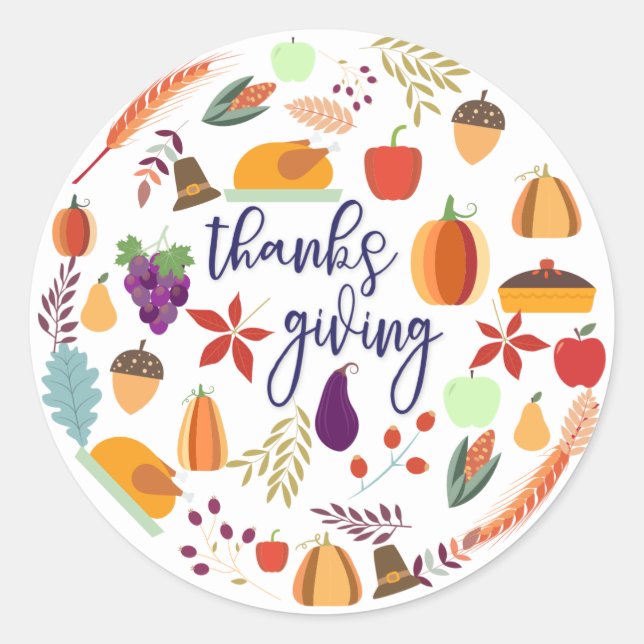 Thanksgiving Holiday Fun Classic Round Sticker (Front)