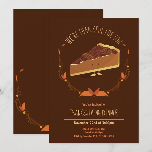 Thanksgiving Holiday Happy Pecan Pie Invitation (Front/Back)