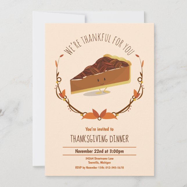Thanksgiving Holiday Happy Pecan Pie Tan Brown Invitation (Front)