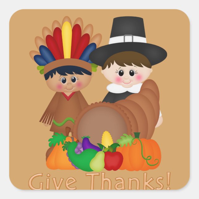 Thanksgiving Holiday Indian Pilgrim sticker (Front)