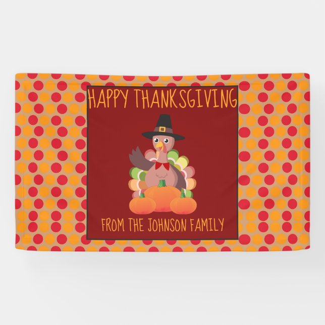 Thanksgiving Holiday Turkey Family Name Banner (Horizontal)