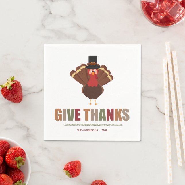 Thanksgiving Holiday Turkey Give Thanks Napkin (Insitu)