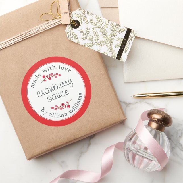 Thanksgiving Homemade Cranberry Sauce Bright Red Classic Round Sticker (Gifting)