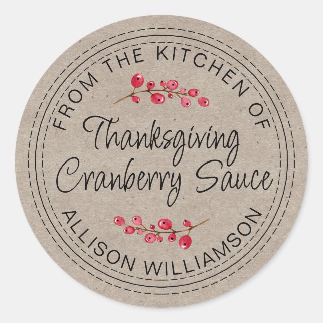 Thanksgiving Homemade Cranberry Sauce Kraft Classic Round Sticker (Front)