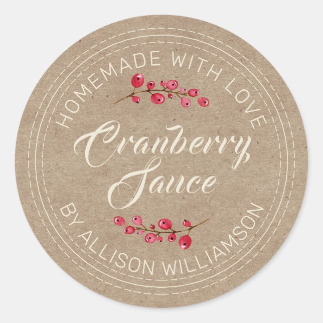 Thanksgiving Homemade Cranberry Sauce Kraft Paper  Classic Round Sticker (Front)