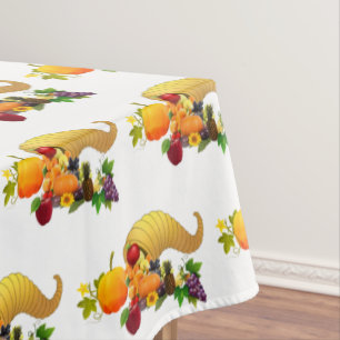 Thanksgiving Horn of Plenty on White Tablecloth