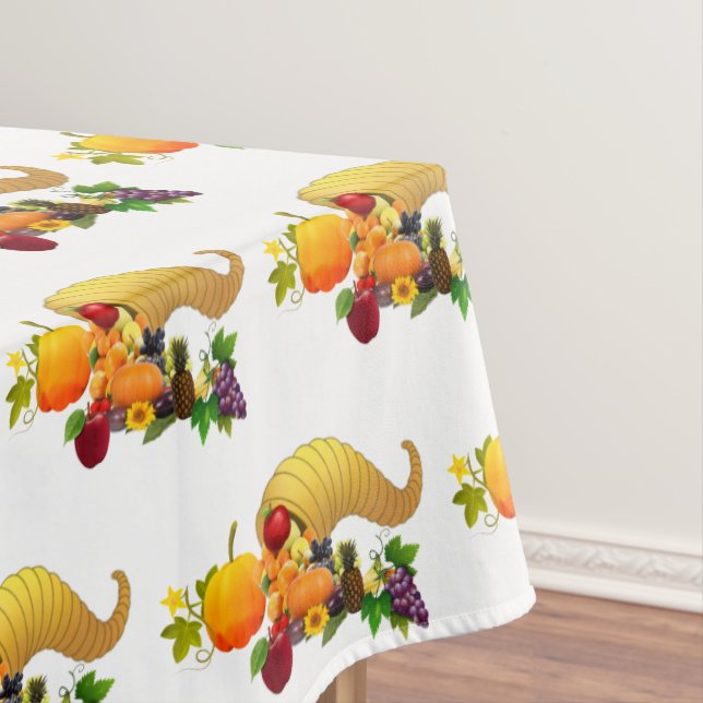 Thanksgiving Horn of Plenty on White Tablecloth (In Situ)