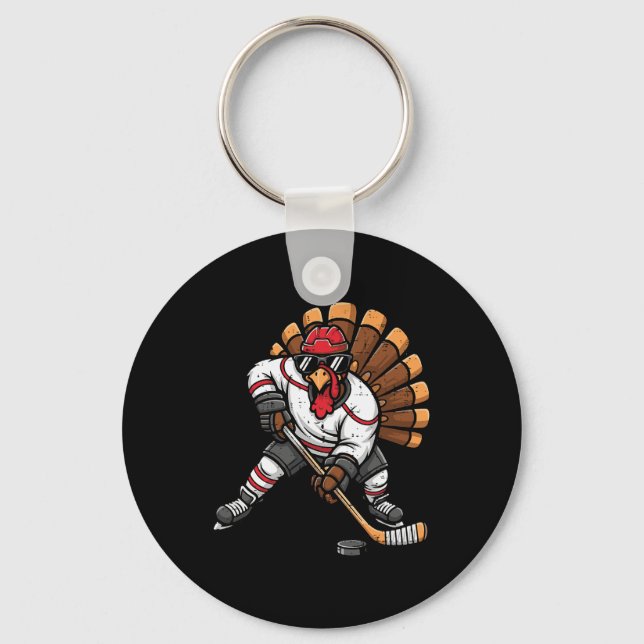 Thanksgiving Ice Hockey Player Turkey Fall Men Boy Key Ring (Front)