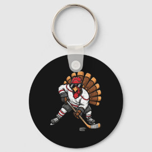Thanksgiving Ice Hockey Player Turkey Fall Men Boy Key Ring