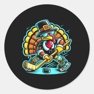 Thanksgiving Ice Hockey Turkey Day Fall  Classic Round Sticker
