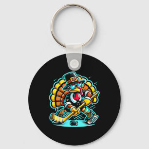 Thanksgiving Ice Hockey Turkey Day Fall Key Ring