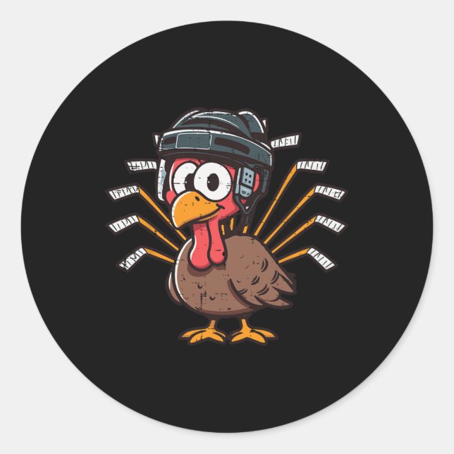 Thanksgiving Ice Hockey Turkey Day Sport Men Boys  Classic Round Sticker (Front)