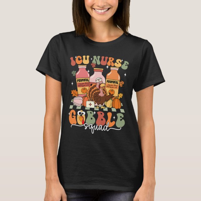 Thanksgiving Icu Nurse Gobble Squad Fall Scrub Top (Front)