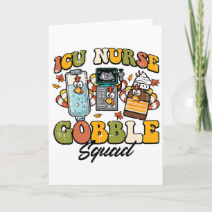 Thanksgiving Icu Nurse Gobble Squad Fall Scrub Top Card