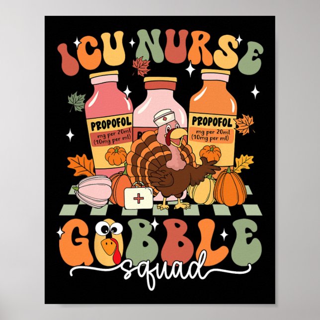 Thanksgiving Icu Nurse Gobble Squad Fall Scrub Top Poster (Front)