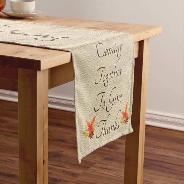 Thanksgiving In Autumn Give Thanks Burlap Image Short Table Runner (In Situ)