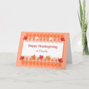 Thanksgiving in Canada Maple Leaves on Orange Holiday Card