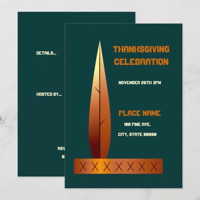 Thanksgiving Indian Headdress Invitation (Front/Back)