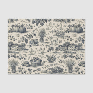 Thanksgiving Indigo Blue Harvest Toile Tissue Paper