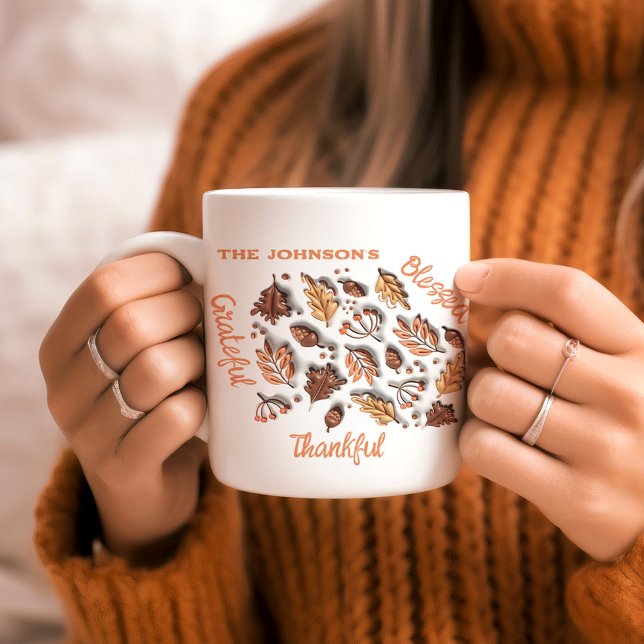 Thanksgiving Inflated Fall Leaves Family Name Coffee Mug (Thanksgiving Inflated Fall Leaves Family Name Coffee Mug)