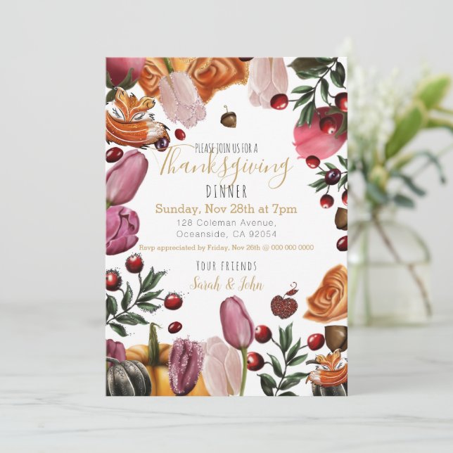 Thanksgiving Invitation colourful floral (Standing Front)