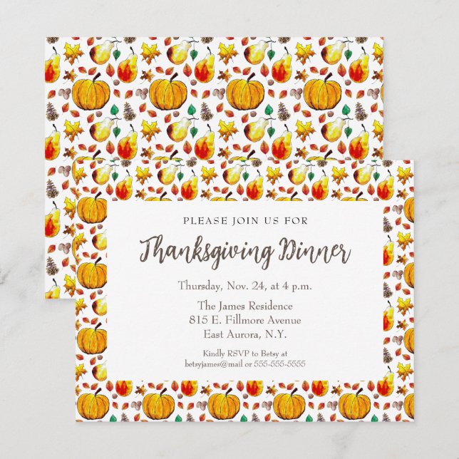 Thanksgiving Invitation Hand-Illustrated  (Front/Back)