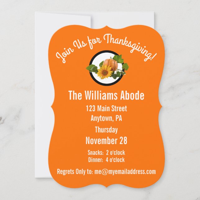 Thanksgiving Invitation Orange Polka Dots (Front)