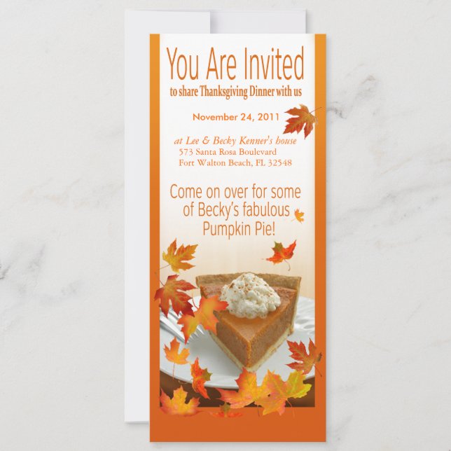 Thanksgiving Invitation Pumpkin Pie (Front)