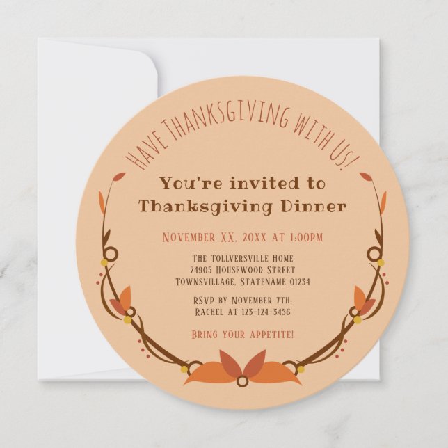 Thanksgiving Invitation with decoration and pie (Front)