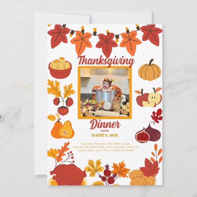 Thanksgiving Invitation with Family Photo (Front)