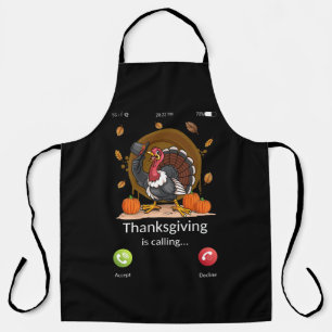 Thanksgiving Is Calling Funny Cartoon Turkey Apron