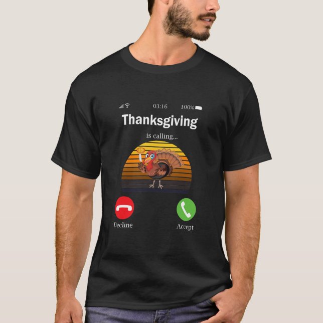 Thanksgiving Is Calling Vintage Retro Sunset T-Shirt (Front)