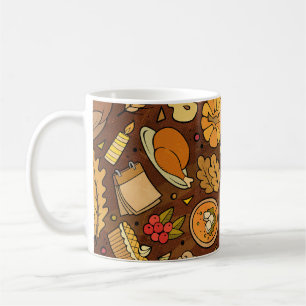 Thanksgiving items: cartoon colourful pattern. coffee mug