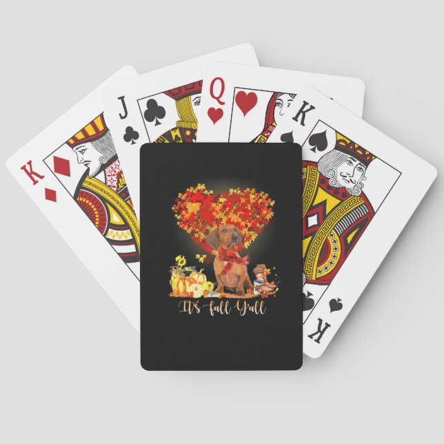 Thanksgiving It's Fall Y'all Dachshund Playing Cards (Back)