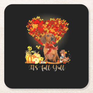 Thanksgiving It's Fall Y'all Dachshund Square Paper Coaster
