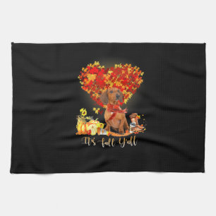 Thanksgiving It's Fall Y'all Dachshund Tea Towel