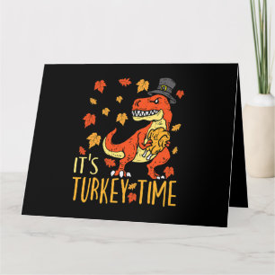 Thanksgiving Its Turkey Time Fall Leaf Dinosaur 1 Card