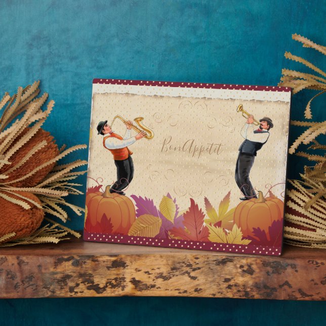 Thanksgiving Jazz Fall Maple Leaves Vintage Plaque (Side)