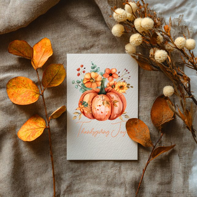 Thanksgiving Joy Floral Pumpkin Card (Creator Uploaded)