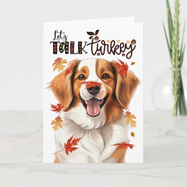 Thanksgiving Kooikerhondje Dog Let's Talk Turkey Holiday Card (Front)