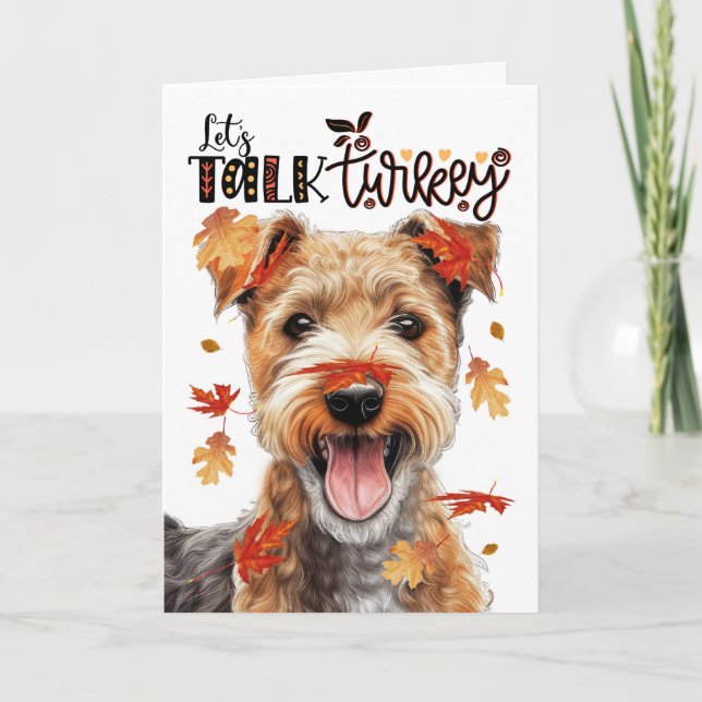 Thanksgiving Lakeland Terrier Let's Talk Turkey Holiday Card (Front)