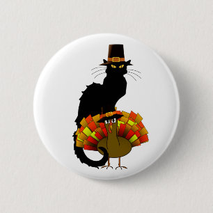 Thanksgiving Le Chat Noir With Turkey Pilgrim 6 Cm Round Badge