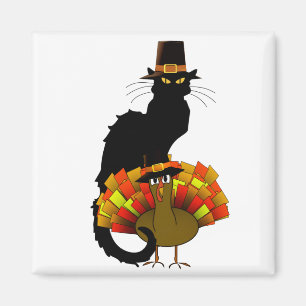 Thanksgiving Le Chat Noir With Turkey Pilgrim Magnet