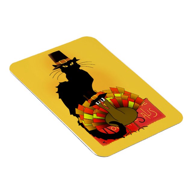 Thanksgiving Le Chat Noir With Turkey Pilgrim Magnet (Right Side)